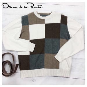Vintage Oscar De La Renta Color Block Crewneck Sweater Pullover Checkered Men’s
